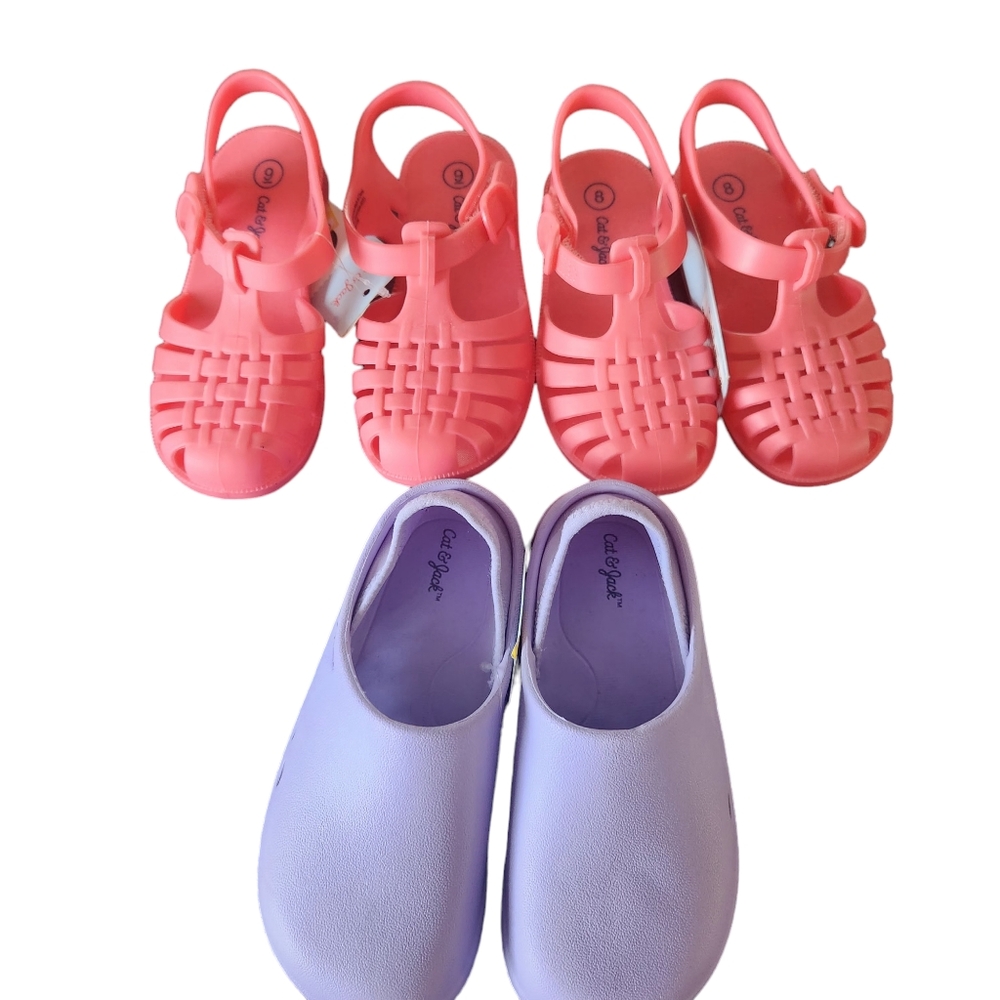 Kids Girls Cat And Jack Kids Lot Of 3, Pink And Purple Sandals  Size 8, & 9